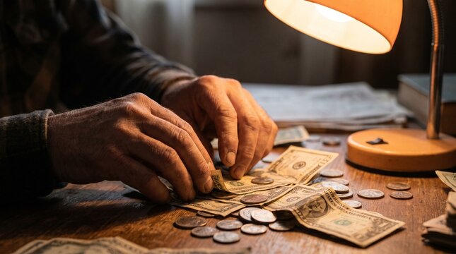 Person Counting Money on Desk.