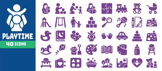 Fototapeta premium Collection of Playtime Activity Icons Featuring Children and Fun Elements