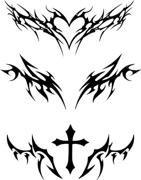 Tribal Tattoo Designs Vector Pack: Heart, Cross, Wings and Tribal Motifs