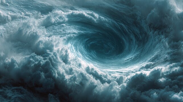 premium Violent ocean whirlpool or hurricane cyclone aerial view background