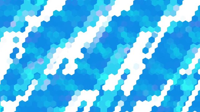 An abstract motion graphic of interlocking cyan and cerulean honeycombs, textured with subtle digital noise and diagonal light paths for a modern, high-energy aesthetic.