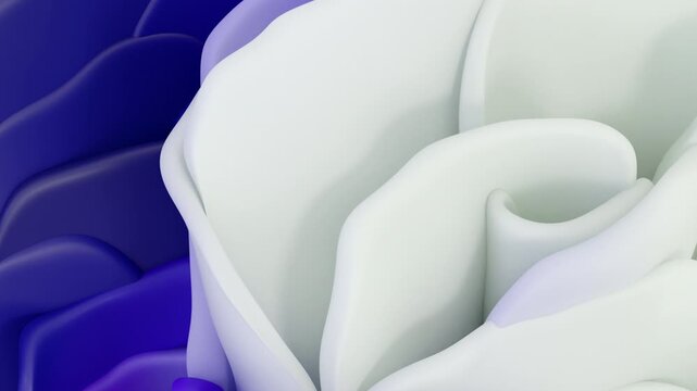 Looped animation. Soft multi-layered shapes sway smoothly, reminiscent of the movement of delicate petals under the influence of invisible flows. The plastic deformation of the elements creates the ef