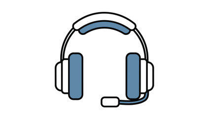 Fototapeta premium Simple line illustration of a professional blue and white headset with an attached microphone for communication and gaming uses.