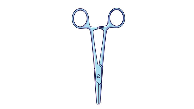 Surgical forceps or hemostat medical tool illustration in a clean blue style, used for clamping blood vessels during healthcare procedures.