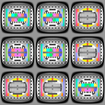 Television test card with rainbow multicolor stripes in case of no signal.