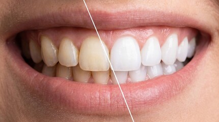 Fototapeta premium Dramatic Before and After of Professional Teeth Whitening for a Radiant, Confident Smile, Highlighting Dental Transformation