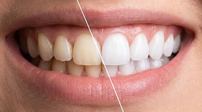 Dramatic Before and After of Professional Teeth Whitening for a Radiant, Confident Smile, Highlighting Dental Transformation