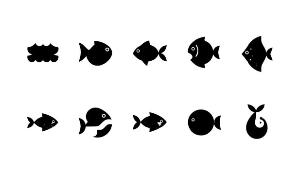 Modern ocean and marine life vector icon set for nautical design on white