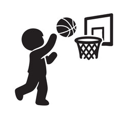 Little Boy Playing Basketball Dunking into Hoop Vector Silhouette © NexBrand