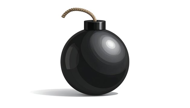A simple illustration shows a round, black explosive device, with a wick. It has a slight shadow, set on a white background