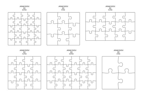 Empty jigsaw puzzle grid template, pieces. puzzle elements. Flat vector illustration on isolated