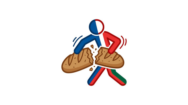Cartoon Figure Breaking Bread French Flag Colors