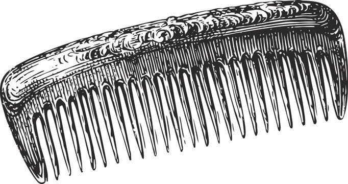 Vintage wooden comb illustration hand drawn grooming tool with fine teeth for hair care and styling