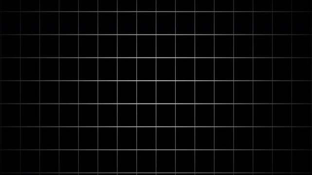 Moving white grid black background seamless loop abstract digital pattern geometry wireframe ideal for futuristic tech and data visuals.