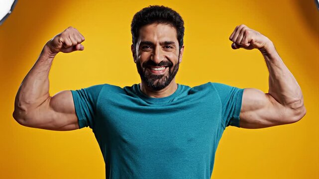 A muscular man flexing his arms.