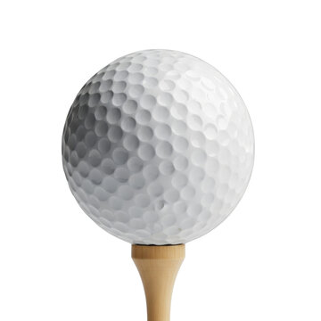 Golf ball on a tee isolated on transparent background dimpled white sphere