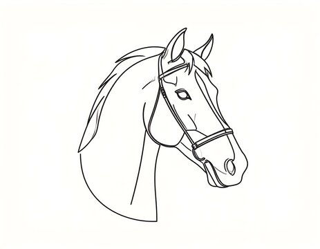 A simple black line drawing of a horse's head, facing right, with bridle detailing