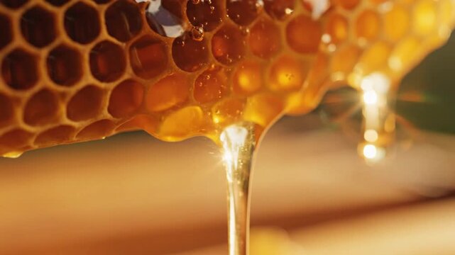 Pure Organic Honey in Glass Jar with Honeycomb