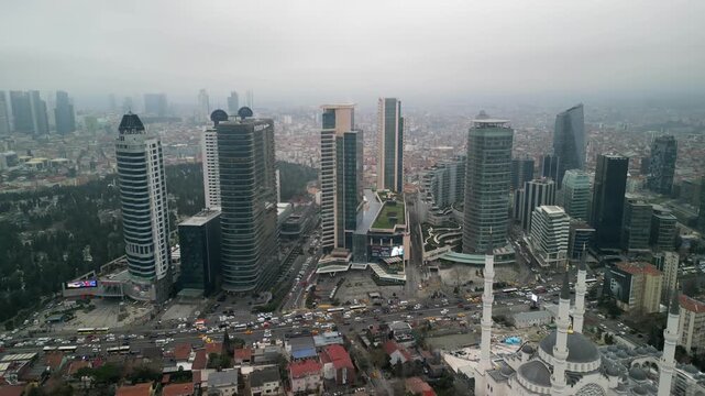 Istanbul/Turkey circa 2023: Ozdilek PARK and Wyndham Grand rotation shot