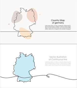 Continuous line drawing of a map of Germany. White background map for Education, Travel between German cities, infographics, Science, Web Presentations. German map concept with soft pastel colors.