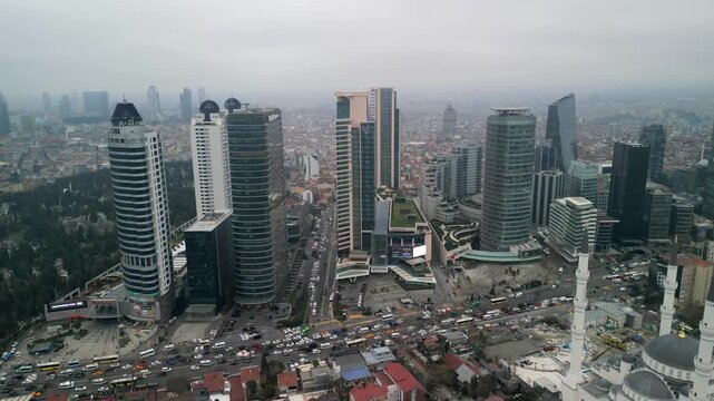 Istanbul/Turkey circa 2023: Ozdilek PARK and Wyndham Grand circle clockwise