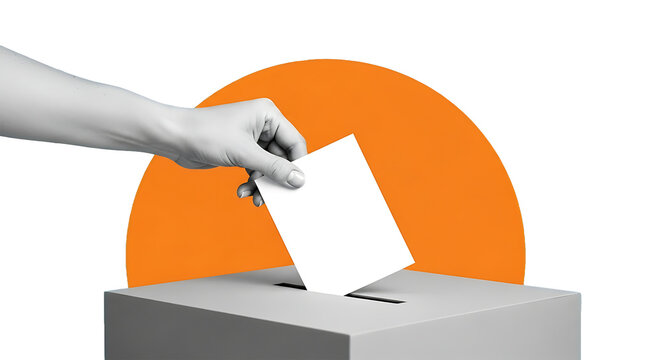 Hand putting ballot paper into a box PNG isolated on transparent background