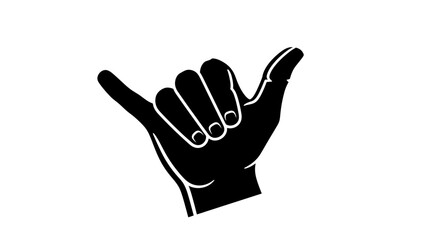 Obraz premium Black Hand Shaka Sign Silhouette, Hang Loose Gesture Icon, Surfing and Aloha Spirit Symbol