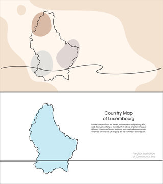 Continuous line drawing of Luxembourg map. Map design for Education, Travel between cities in Luxembourg, infographics, Science, Web Presentation. Luxembourg map concept with soft pastel colors.