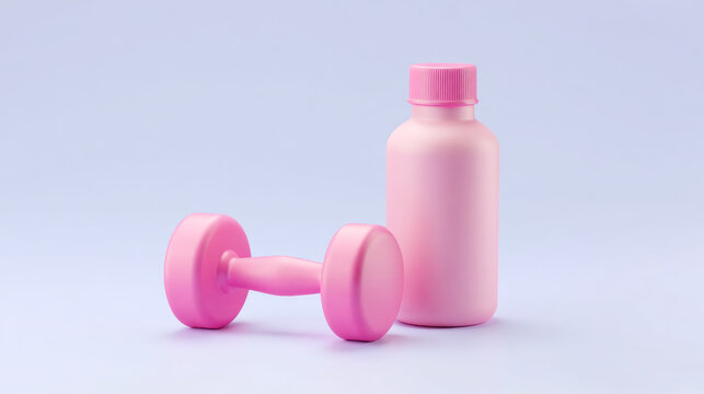 Pink dumbbells and water bottle - Generative AI