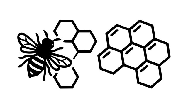 Bee Honeycomb Icon Set Minimal Black White Honey Nature Hexagon Symbol Design