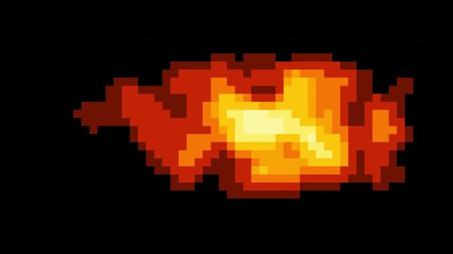 Pixel Art Fireball Animation with Alpha Mask - Orange Fire