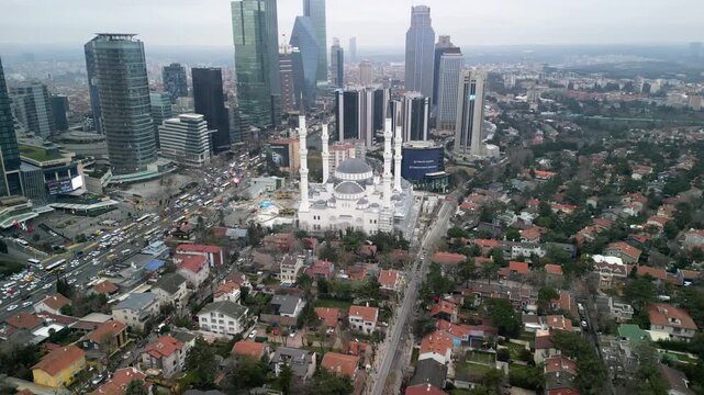 Istanbul/Turkey circa 2023: Barbaros Hayrettin Pasha Mosque rotation