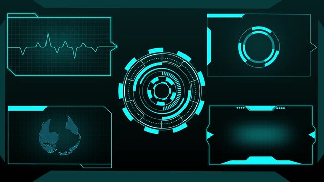 Advanced digital dashboard displays multiple HUD elements. Futuristic digital dashboard connects world map and timer. Digital dashboard enhances head-up display elegantly.