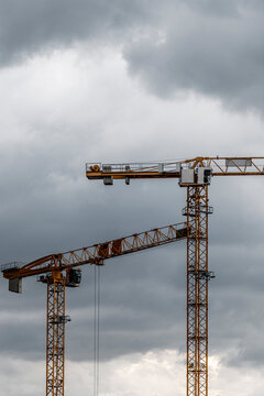 Frankfurt cranes over urban construction show industrial skyline with infrastructure and engineering driving growth across building projects