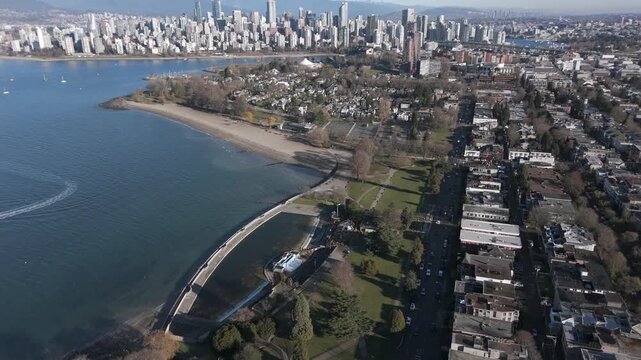 Panoramic Aerial View Of Kitsilano Neighbourhood In The City Of Vancouver, British Columbia, Canada.