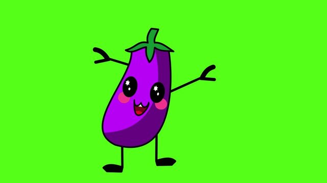 brinjal jumping happily looped animation vegetable cartoon kawaii
