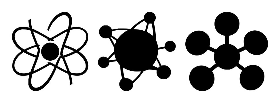 Quantum computing qubit atom icon set with solid black icon style featuring quantum, atom, qubit with vector illustration and design