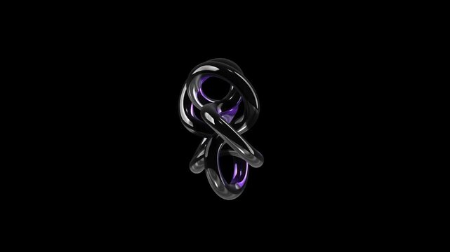 Intricate tangled knot of glossy black and purple tubes floating in a dark void symbolizing complexity problem solving and sophisticated technology integration