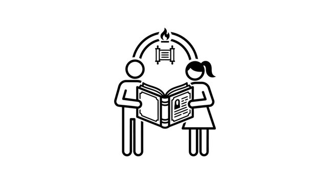 Couple Reading Torah Black and White Icon