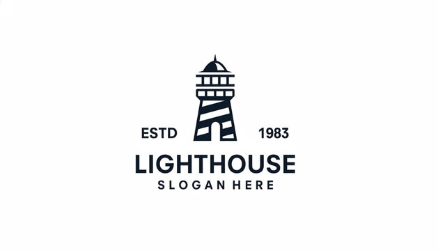 Lighthouse logo icon with ESTD 1983 and slogan placeholder for coastal brand identity and nautical branding
