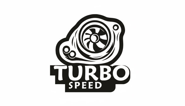 Turbo speed emblem logo with stylized engine fan, motion lines, and bold typography for racing branding