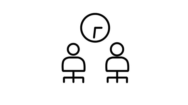 Team Time Management Motion Icon. Animated icon of two people with a clock above them, representing team synchronization, shared schedules, and efficient group productivity.