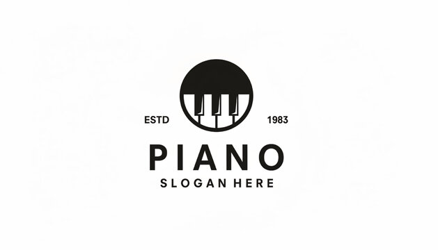 Piano logo design with circle emblem, keys icon, and established year text for modern music branding