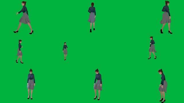 A woman walking across green screen و on is people animated chromakey background cartoonish gesture movement design creative expression composition scene depth colorful backgrounds