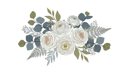 Elegant floral bouquet with white roses and eucalyptus leaves © Vectors