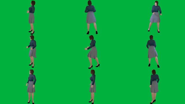 A woman is walking on green screen و animated chromakey background gesture design motion expression layers creative style illustration elements depth cartoonish backgrounds figure frame
