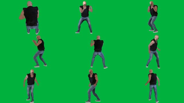 A man in jeans and black shirt dancing on green screen و is animated chromakey background creative style illustration scene backgrounds expression movement emotion composition depth