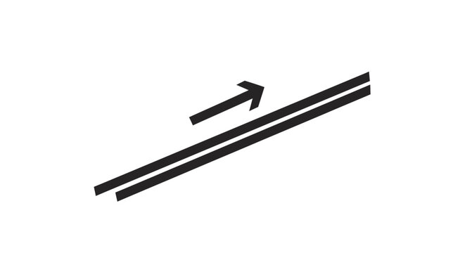 A simple black arrow pointing right on a white background next to two parallel lines.