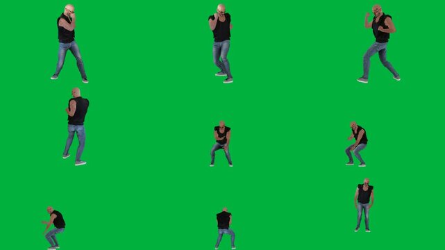 A man in black shirt is dancing on green screen و woman animated chromakey background movement figure expression composition colorful gesture elements depth style scene motion backgrounds