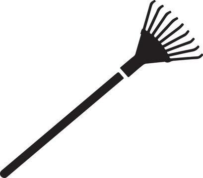 Rake tool with long handle and multiple tines for gardening or yard work purposes only